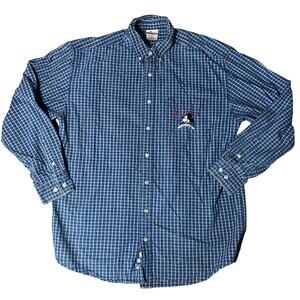 Vintage Disney Mickey Mouse  Embroidered plaid blue and white men shirt size med